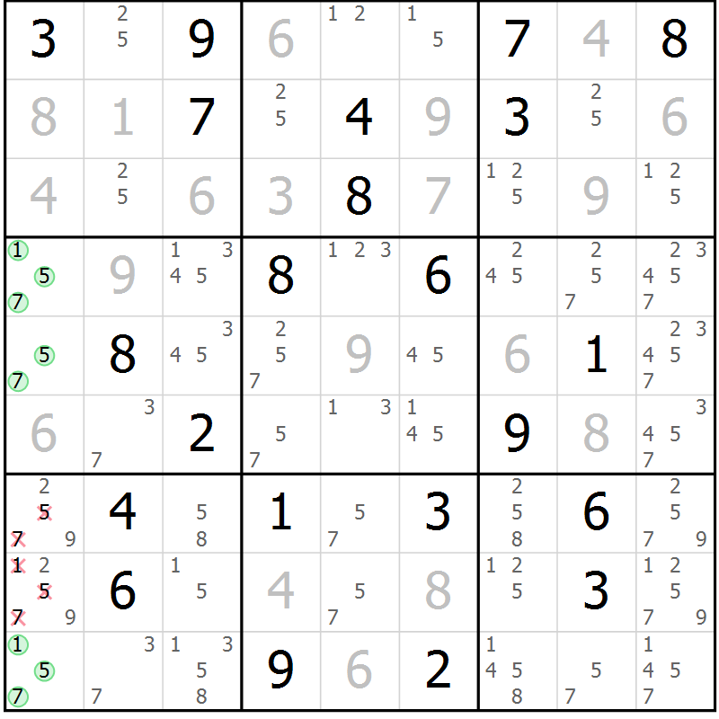 Position des candidats pour la solution de la Gr 38 page 40 du magazine de sudoku SUDOKU EXPERT n° 022