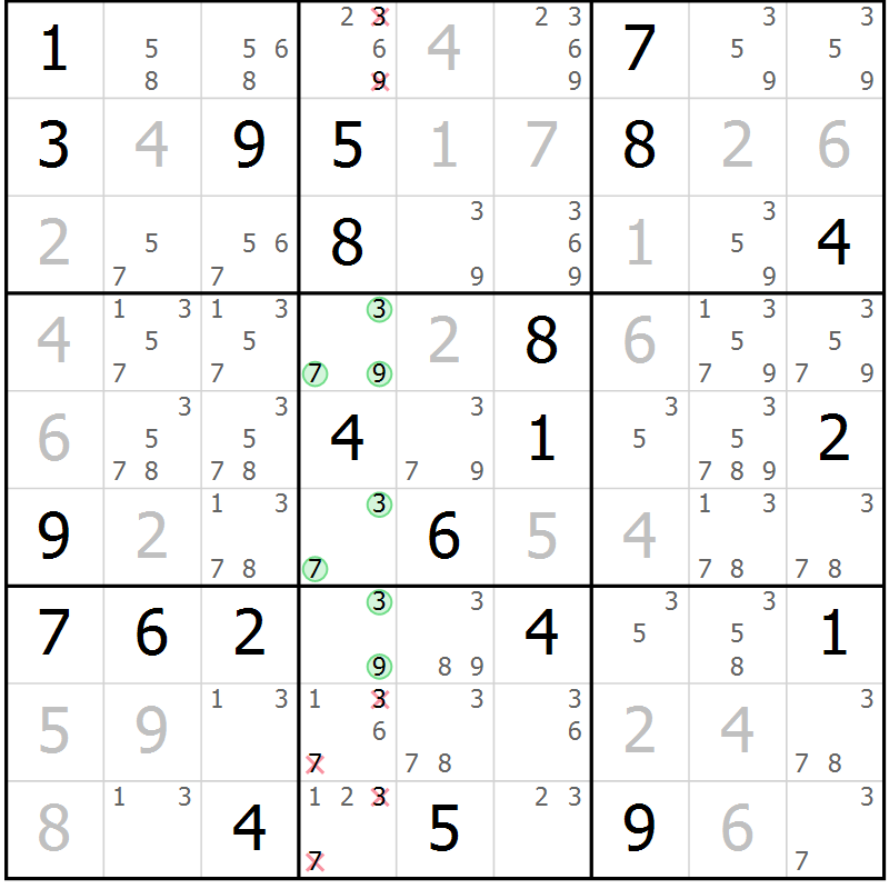Position des candidats pour la solution de la Gr 39 page 41 du magazine de sudoku SUDOKU EXPERT n° 022