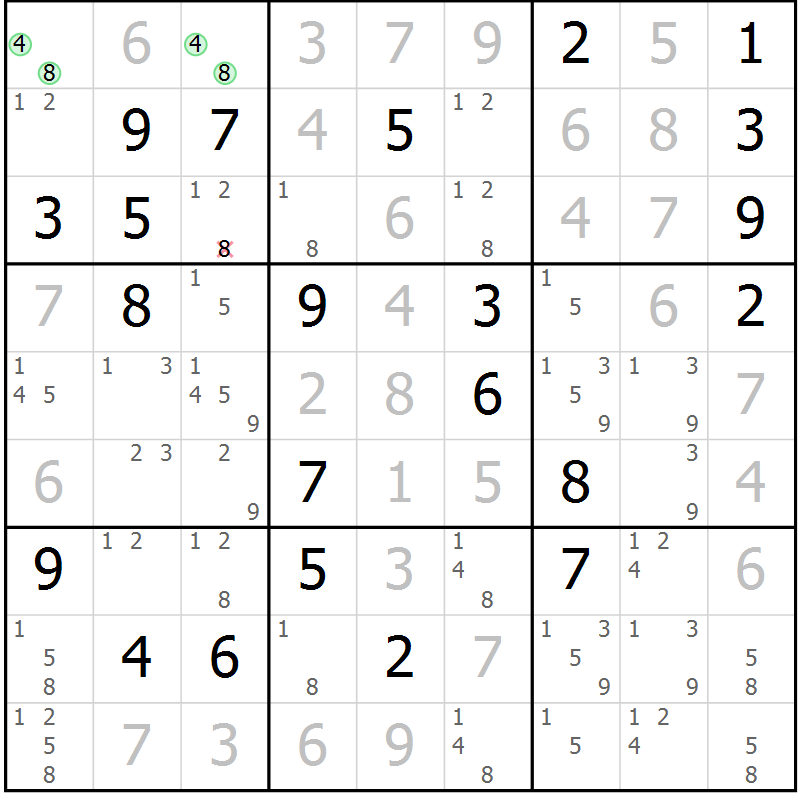 Position des candidats pour la solution de la Gr 40 page 42 du magazine de sudoku SUDOKU EXPERT n° 022