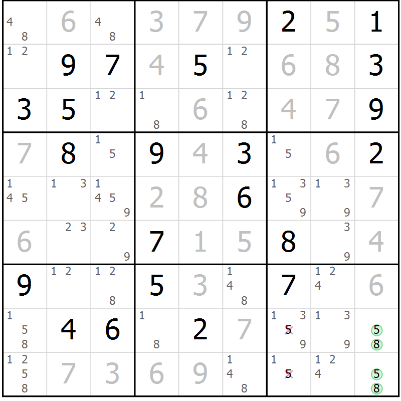 Position des candidats pour la solution de la Gr 40 page 42 du magazine de sudoku SUDOKU EXPERT n° 022