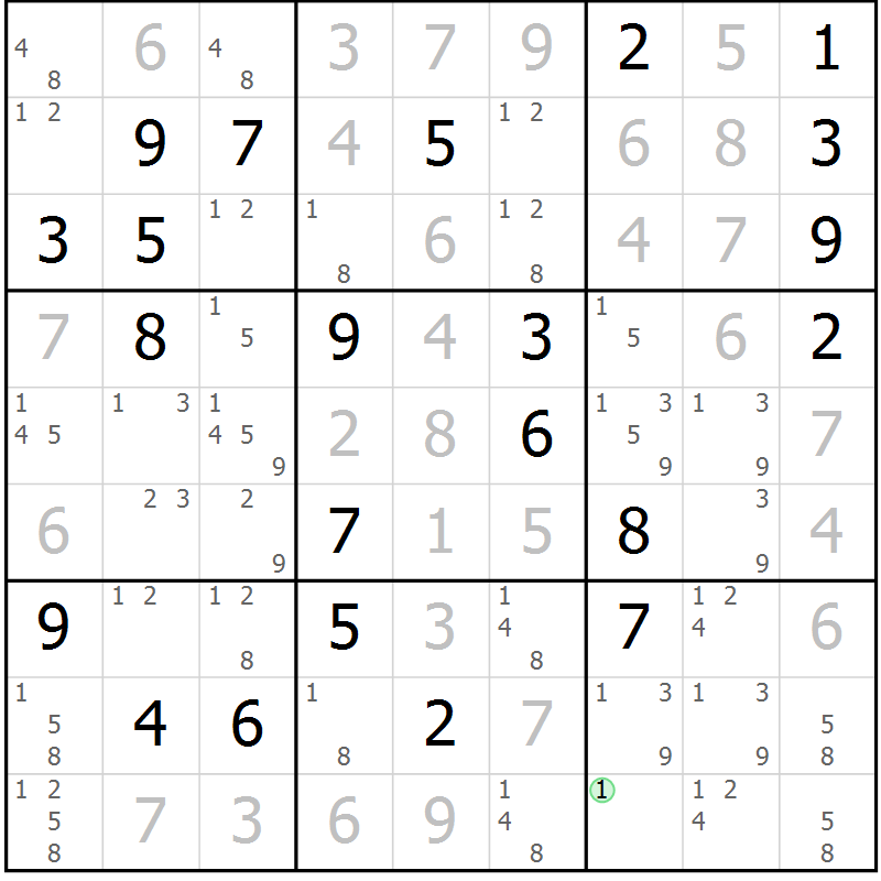 Position des candidats pour la solution de la Gr 40 page 42 du magazine de sudoku SUDOKU EXPERT n° 022