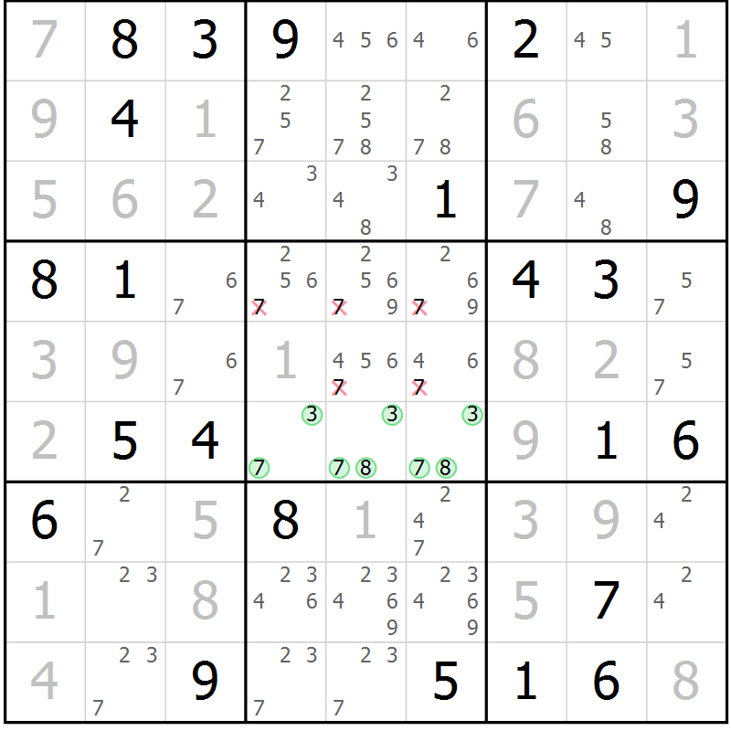 Position des candidats pour la solution de la Gr 41 page 43 du magazine de sudoku SUDOKU EXPERT n° 022