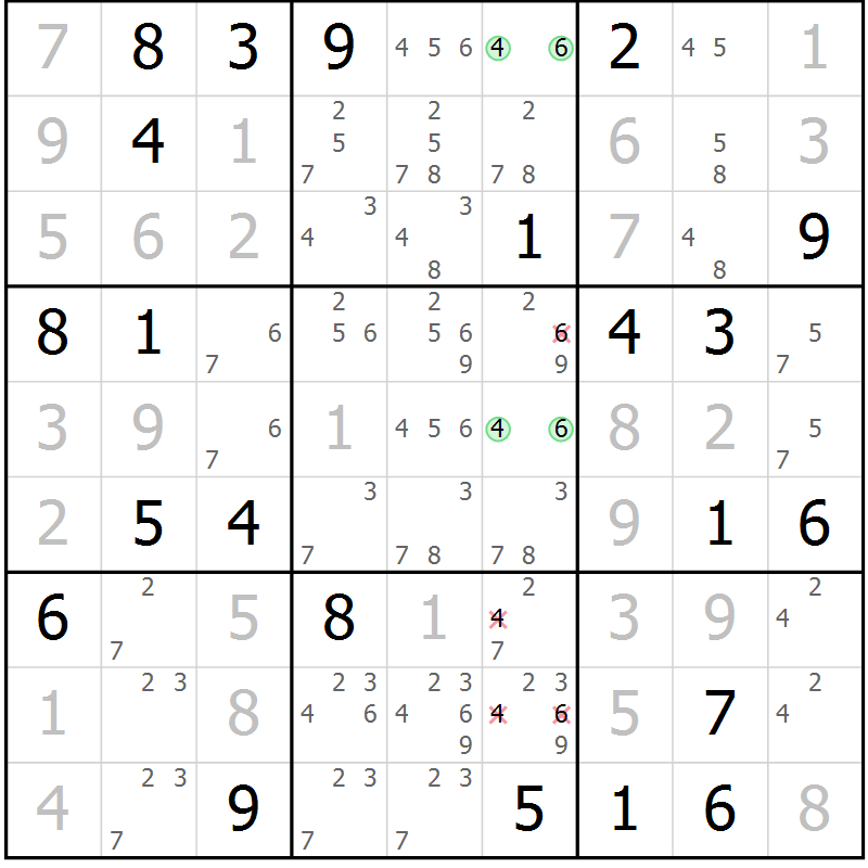 Position des candidats pour la solution de la Gr 41 page 43 du magazine de sudoku SUDOKU EXPERT n° 022