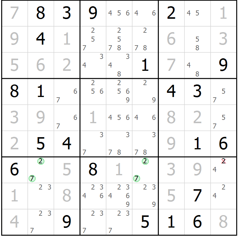 Position des candidats pour la solution de la Gr 41 page 43 du magazine de sudoku SUDOKU EXPERT n° 022