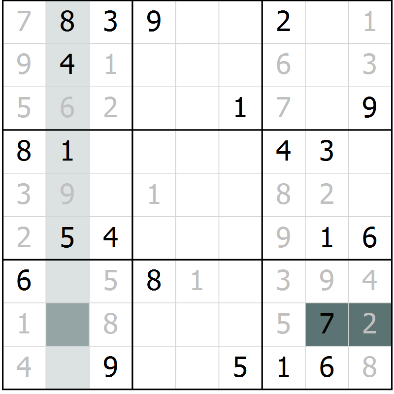 Position des candidats pour la solution de la Gr 41 page 43 du magazine de sudoku SUDOKU EXPERT n° 022