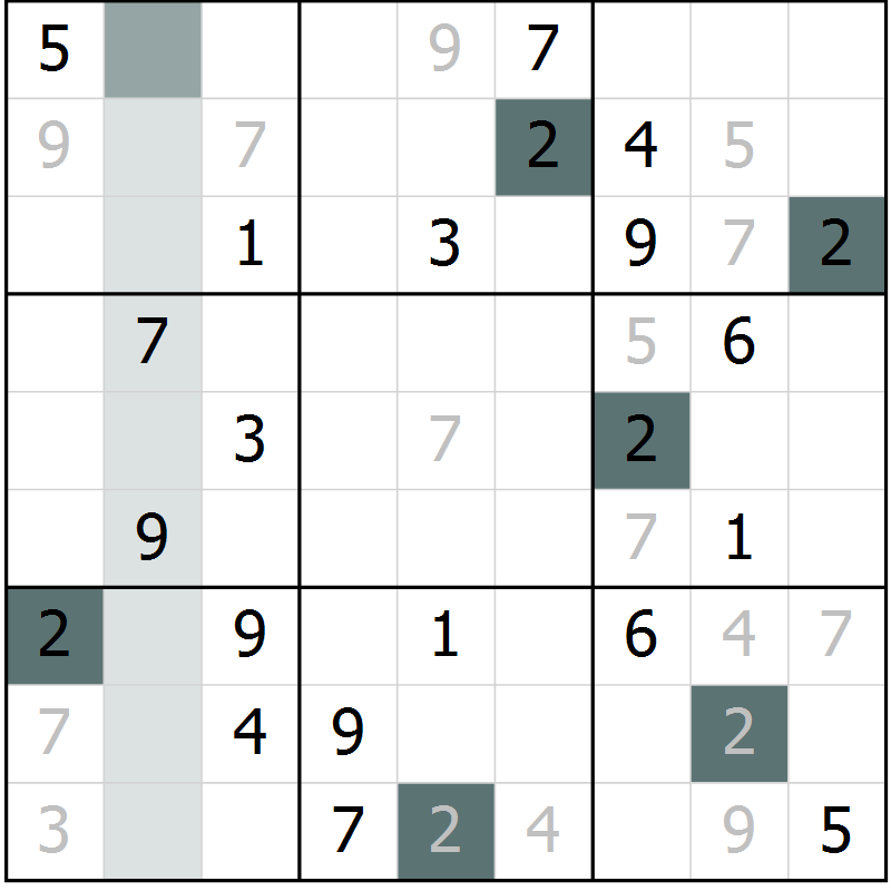 Position des candidats pour la solution de la Gr 42 page 44 du magazine de sudoku SUDOKU EXPERT n° 022