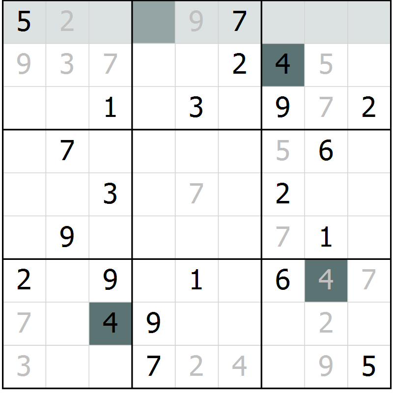 Position des candidats pour la solution de la Gr 42 page 44 du magazine de sudoku SUDOKU EXPERT n° 022