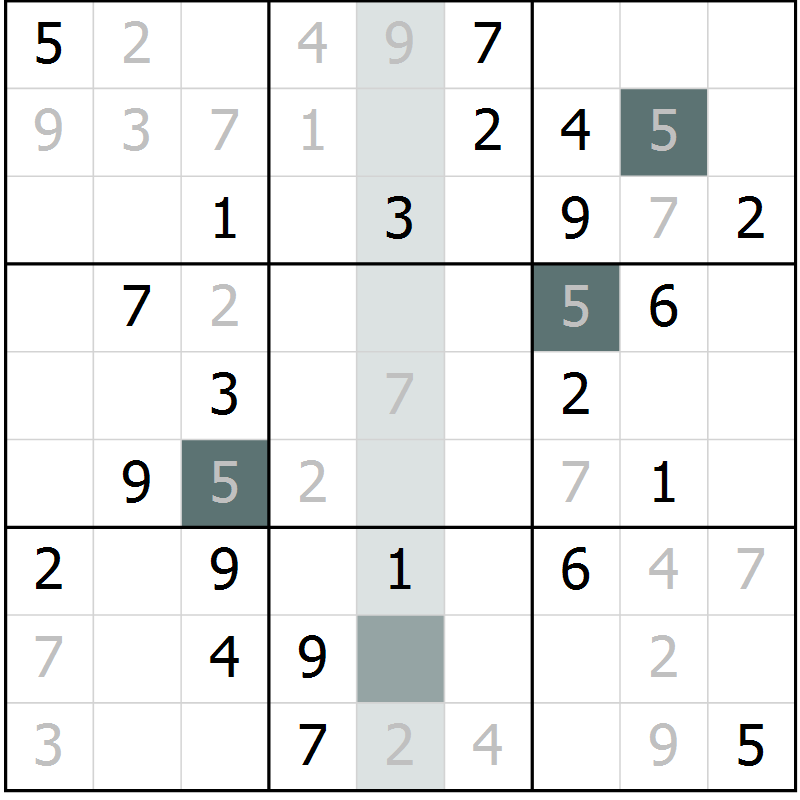 Position des candidats pour la solution de la Gr 42 page 44 du magazine de sudoku SUDOKU EXPERT n° 022