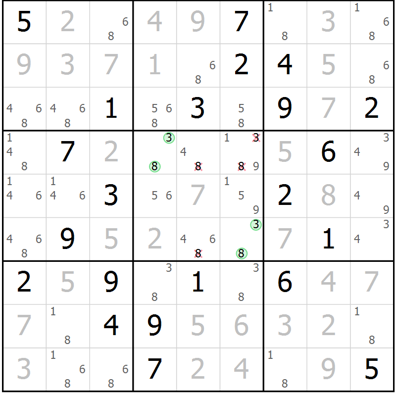 Position des candidats pour la solution de la Gr 42 page 44 du magazine de sudoku SUDOKU EXPERT n° 022
