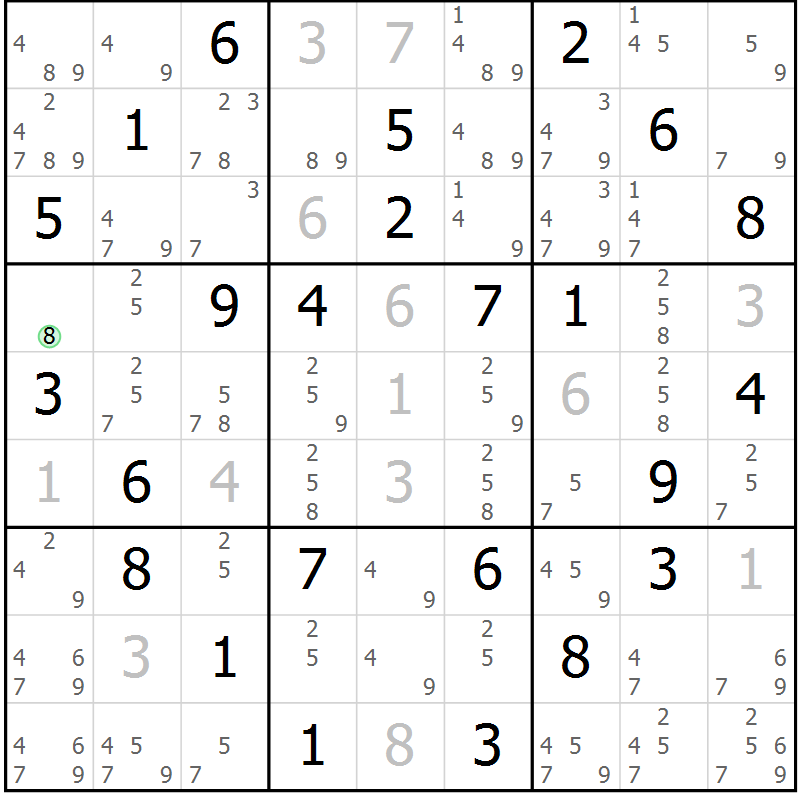Position des candidats pour la solution de la Gr 43 page 45 du magazine de sudoku SUDOKU EXPERT n° 022