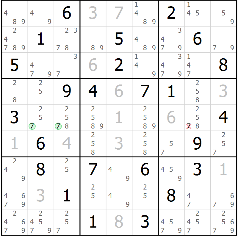 Position des candidats pour la solution de la Gr 43 page 45 du magazine de sudoku SUDOKU EXPERT n° 022