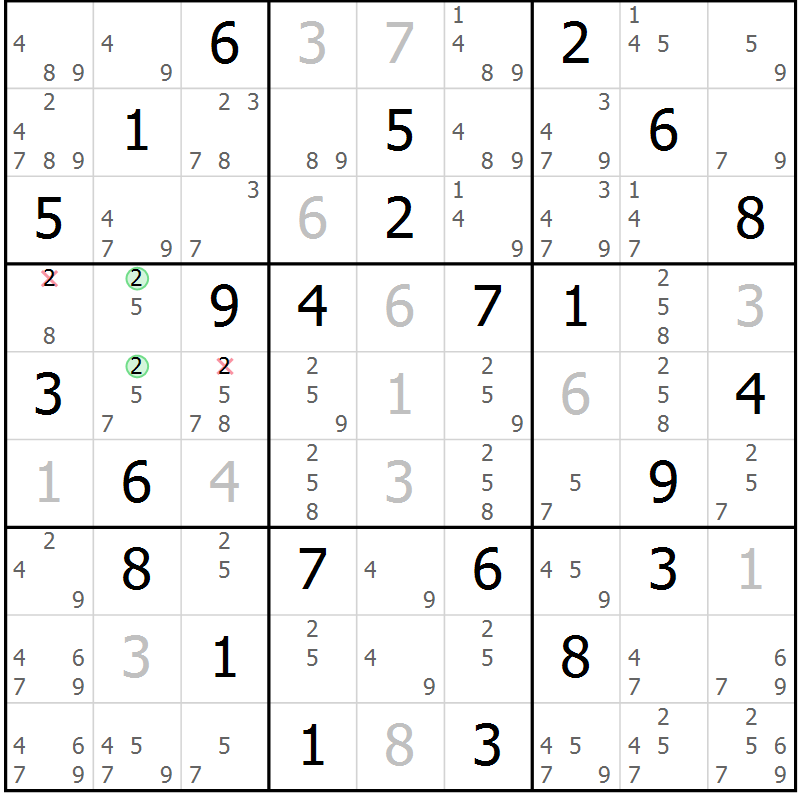Position des candidats pour la solution de la Gr 43 page 45 du magazine de sudoku SUDOKU EXPERT n° 022