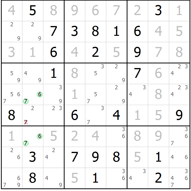 Position des candidats pour la solution de la Gr 44 page 46 du magazine de sudoku SUDOKU EXPERT n° 022
