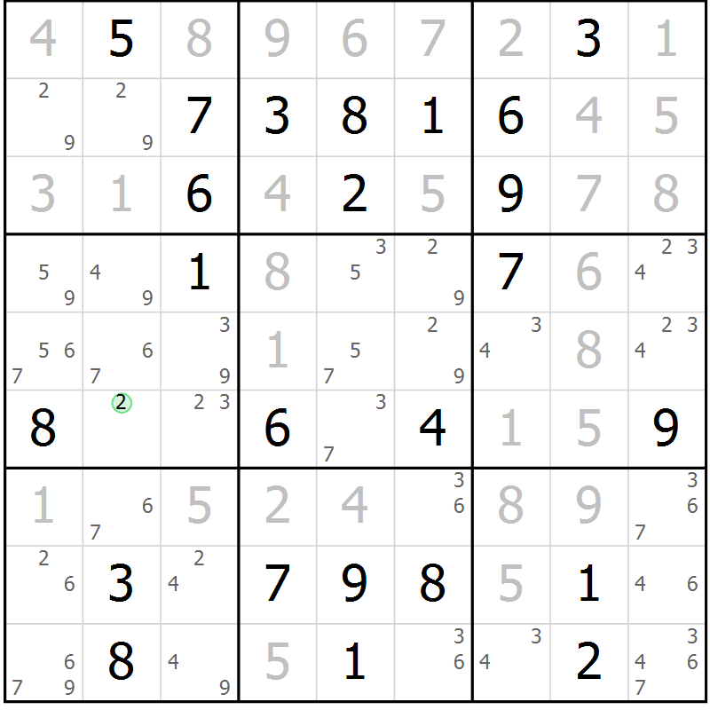 Position des candidats pour la solution de la Gr 44 page 46 du magazine de sudoku SUDOKU EXPERT n° 022