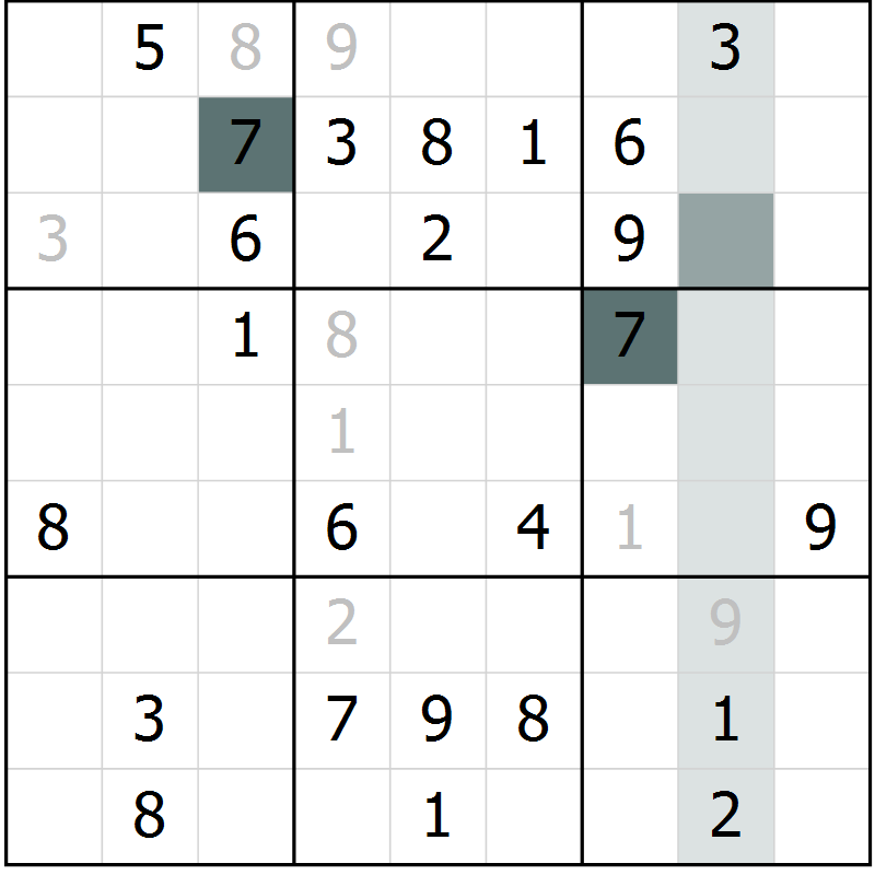 Position des candidats pour la solution de la Gr 44 page 46 du magazine de sudoku SUDOKU EXPERT n° 022