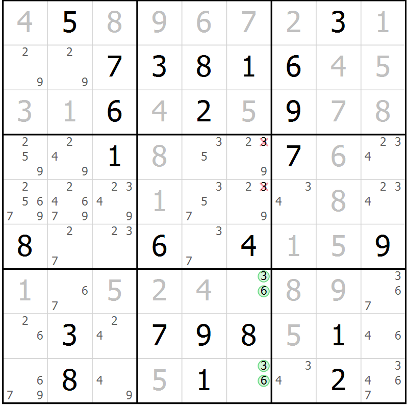 Position des candidats pour la solution de la Gr 44 page 46 du magazine de sudoku SUDOKU EXPERT n° 022
