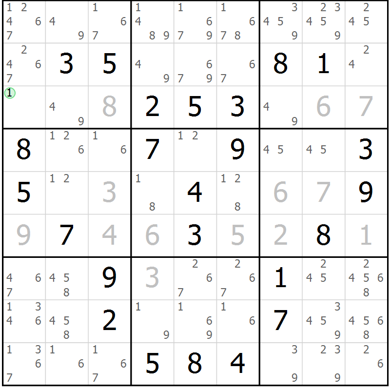 Position des candidats pour la solution de la Gr 45 page 47 du magazine de sudoku SUDOKU EXPERT n° 022