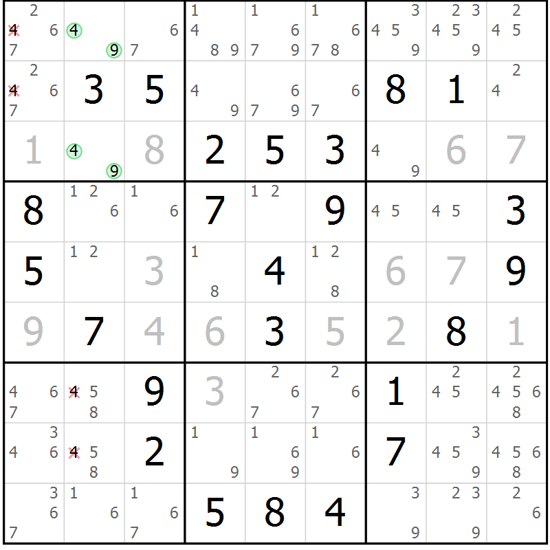 Position des candidats pour la solution de la Gr 45 page 47 du magazine de sudoku SUDOKU EXPERT n° 022