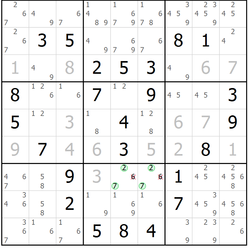 Position des candidats pour la solution de la Gr 45 page 47 du magazine de sudoku SUDOKU EXPERT n° 022