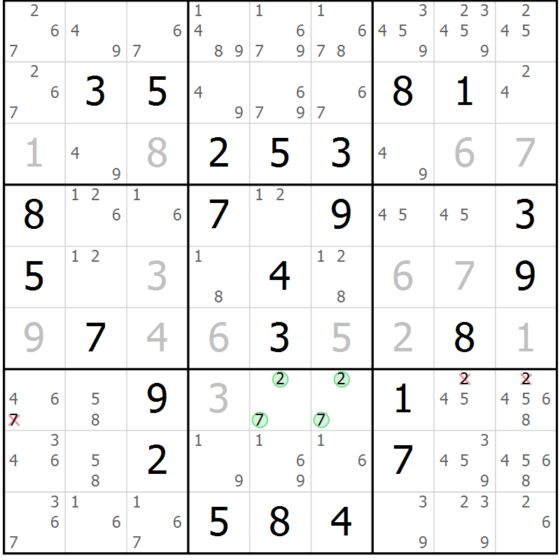 Position des candidats pour la solution de la Gr 45 page 47 du magazine de sudoku SUDOKU EXPERT n° 022