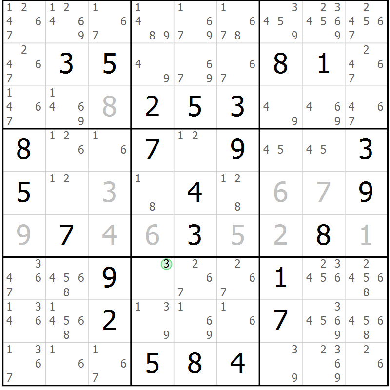 Position des candidats pour la solution de la Gr 45 page 47 du magazine de sudoku SUDOKU EXPERT n° 022