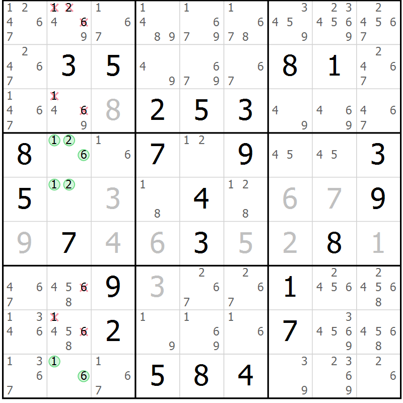 Position des candidats pour la solution de la Gr 45 page 47 du magazine de sudoku SUDOKU EXPERT n° 022