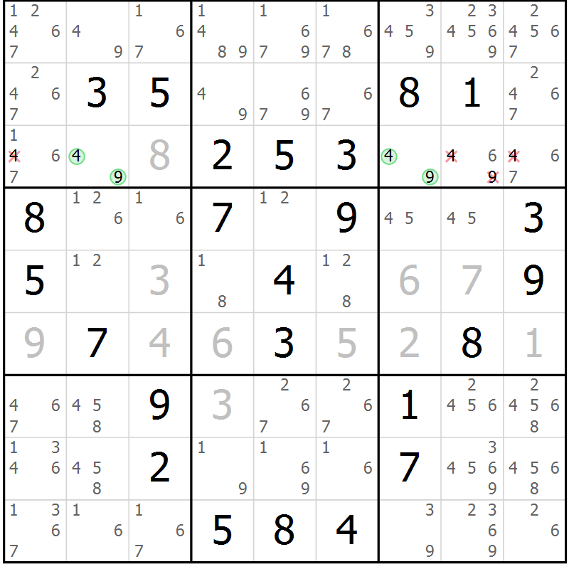 Position des candidats pour la solution de la Gr 45 page 47 du magazine de sudoku SUDOKU EXPERT n° 022