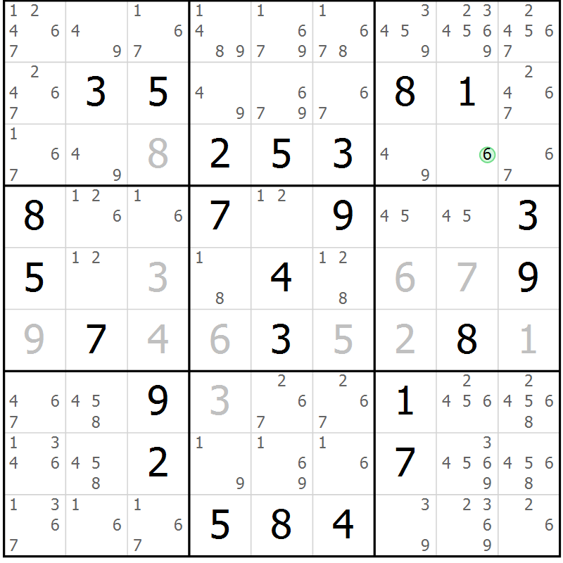 Position des candidats pour la solution de la Gr 45 page 47 du magazine de sudoku SUDOKU EXPERT n° 022