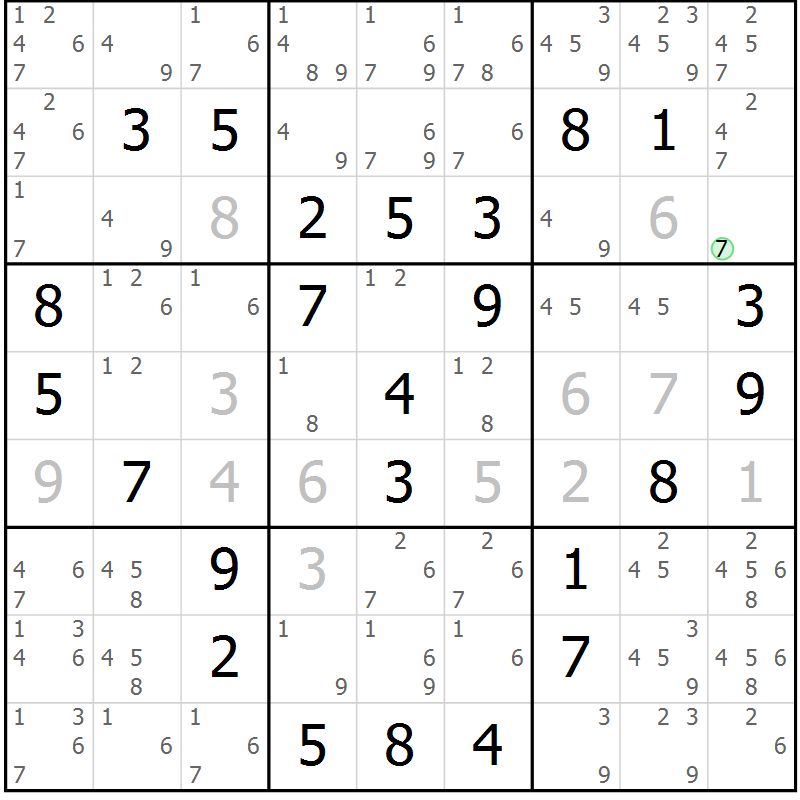 Position des candidats pour la solution de la Gr 45 page 47 du magazine de sudoku SUDOKU EXPERT n° 022