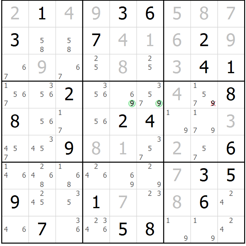Position des candidats pour la solution de la Gr 46 page 48 du magazine de sudoku SUDOKU EXPERT n° 022
