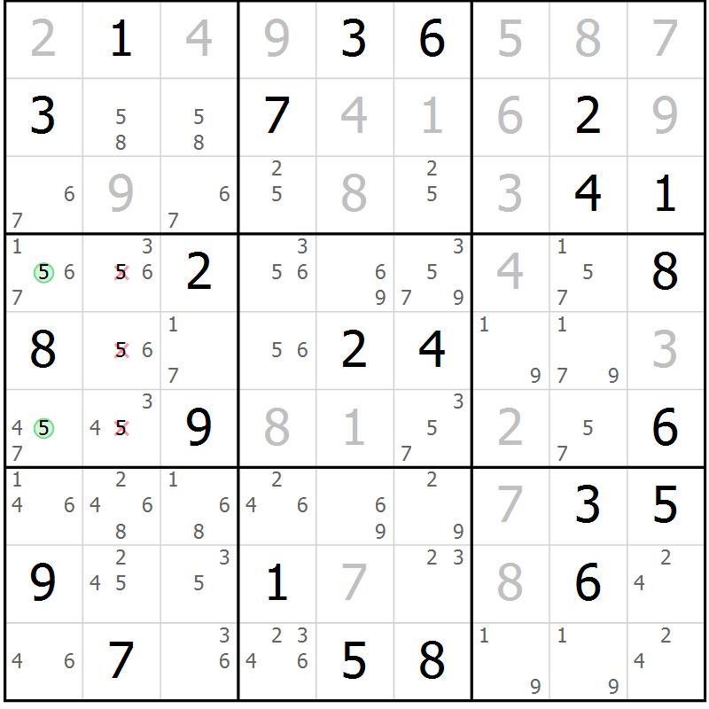 Position des candidats pour la solution de la Gr 46 page 48 du magazine de sudoku SUDOKU EXPERT n° 022