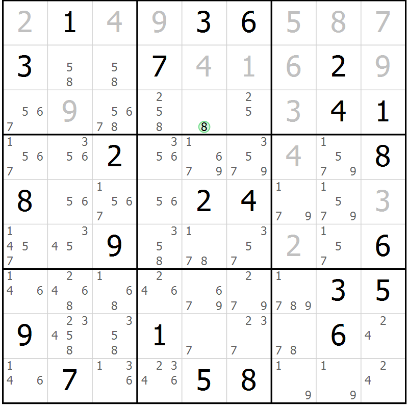 Position des candidats pour la solution de la Gr 46 page 48 du magazine de sudoku SUDOKU EXPERT n° 022