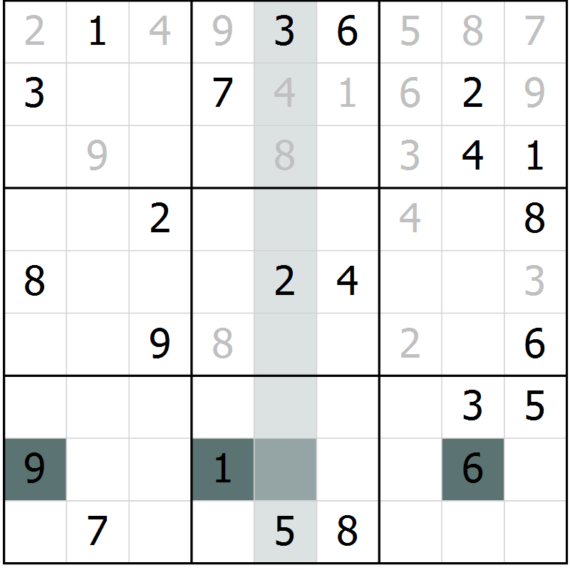 Position des candidats pour la solution de la Gr 46 page 48 du magazine de sudoku SUDOKU EXPERT n° 022
