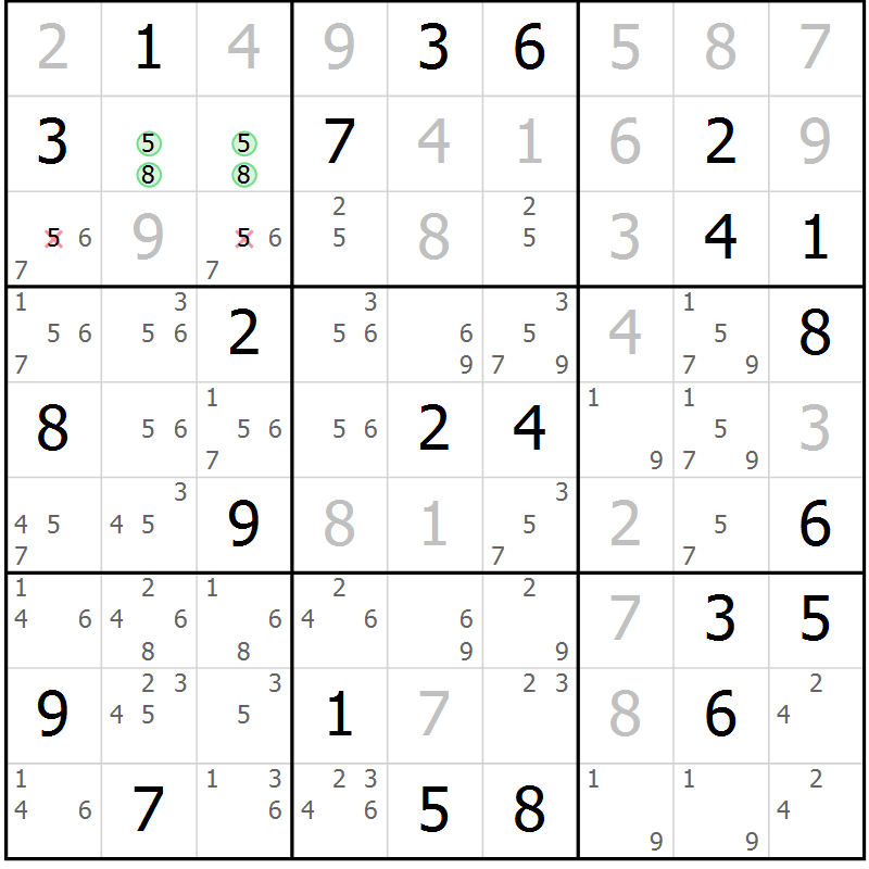 Position des candidats pour la solution de la Gr 46 page 48 du magazine de sudoku SUDOKU EXPERT n° 022