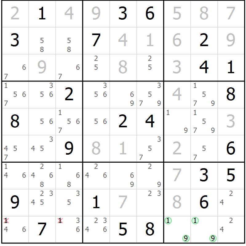 Position des candidats pour la solution de la Gr 46 page 48 du magazine de sudoku SUDOKU EXPERT n° 022