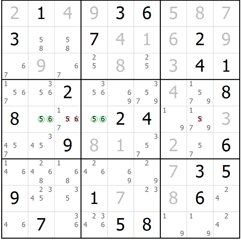 Position des candidats pour la solution de la Gr 46 page 48 du magazine de sudoku SUDOKU EXPERT n° 022