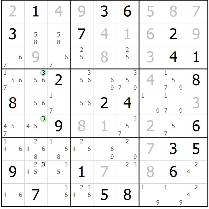 Position des candidats pour la solution de la Gr 46 page 48 du magazine de sudoku SUDOKU EXPERT n° 022