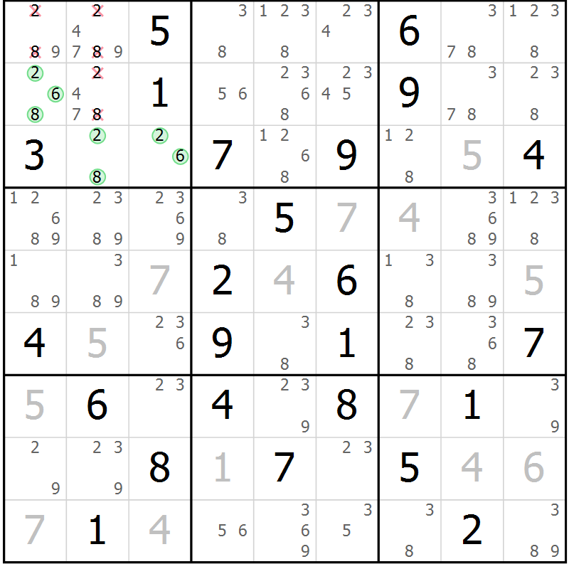 Position des candidats pour la solution de la Gr 47 page 49 du magazine de sudoku SUDOKU EXPERT n° 022