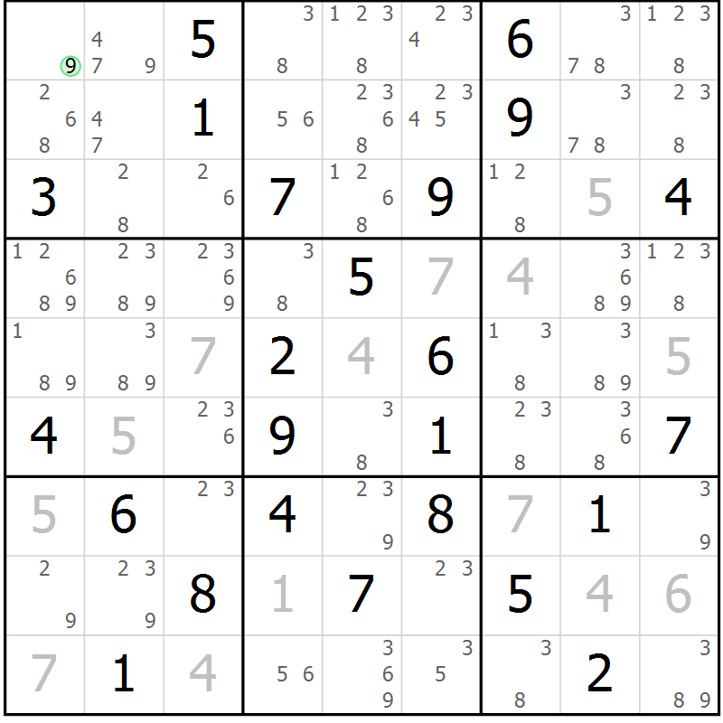 Position des candidats pour la solution de la Gr 47 page 49 du magazine de sudoku SUDOKU EXPERT n° 022