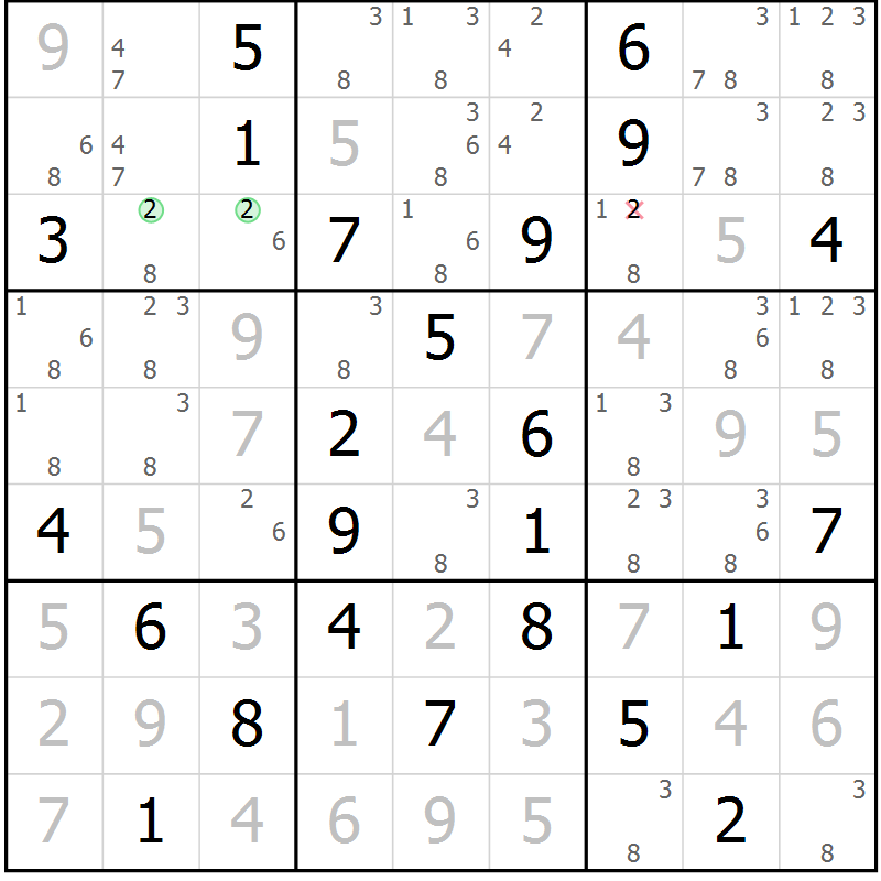 Position des candidats pour la solution de la Gr 47 page 49 du magazine de sudoku SUDOKU EXPERT n° 022