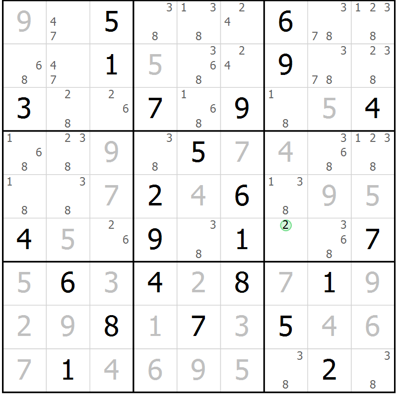 Position des candidats pour la solution de la Gr 47 page 49 du magazine de sudoku SUDOKU EXPERT n° 022