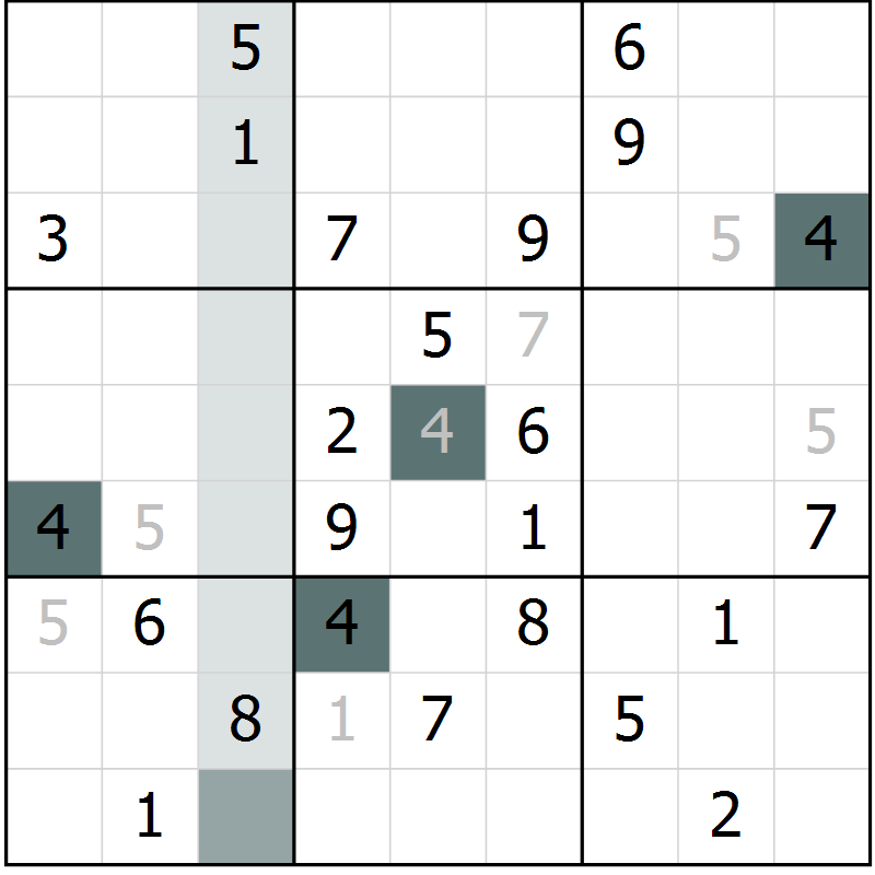 Position des candidats pour la solution de la Gr 47 page 49 du magazine de sudoku SUDOKU EXPERT n° 022