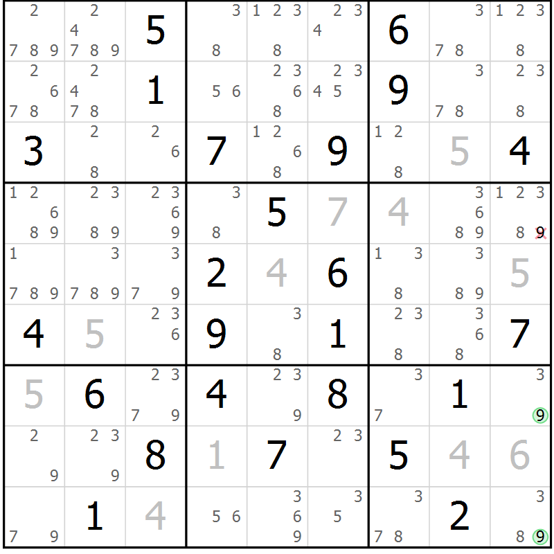 Position des candidats pour la solution de la Gr 47 page 49 du magazine de sudoku SUDOKU EXPERT n° 022