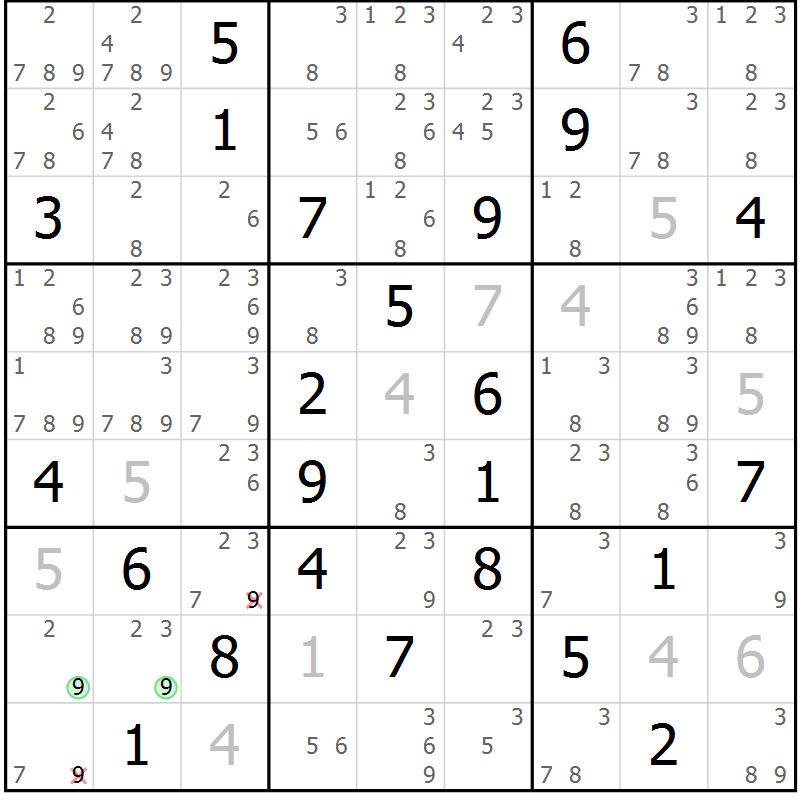 Position des candidats pour la solution de la Gr 47 page 49 du magazine de sudoku SUDOKU EXPERT n° 022