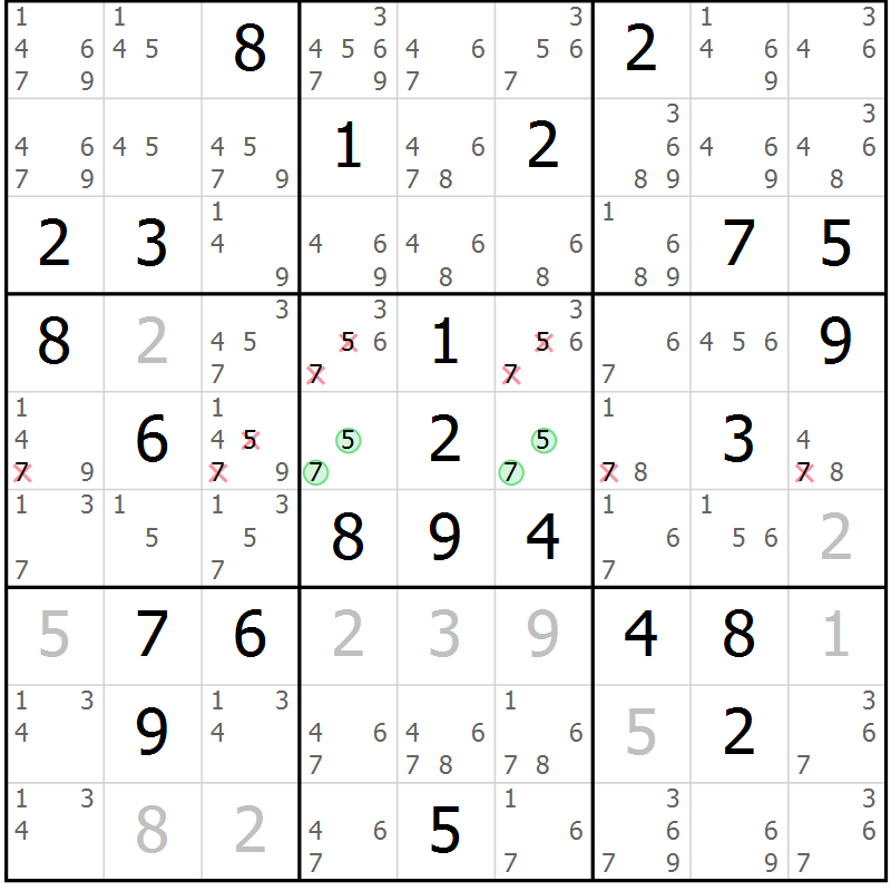 Position des candidats pour la solution de la Gr 48 page 50 du magazine de sudoku SUDOKU EXPERT n° 022