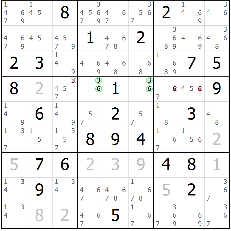 Position des candidats pour la solution de la Gr 48 page 50 du magazine de sudoku SUDOKU EXPERT n° 022