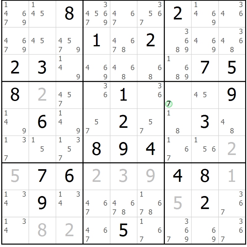 Position des candidats pour la solution de la Gr 48 page 50 du magazine de sudoku SUDOKU EXPERT n° 022