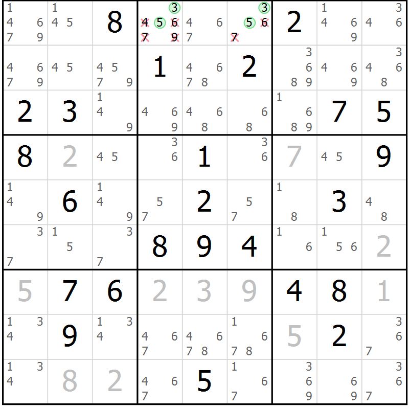 Position des candidats pour la solution de la Gr 48 page 50 du magazine de sudoku SUDOKU EXPERT n° 022