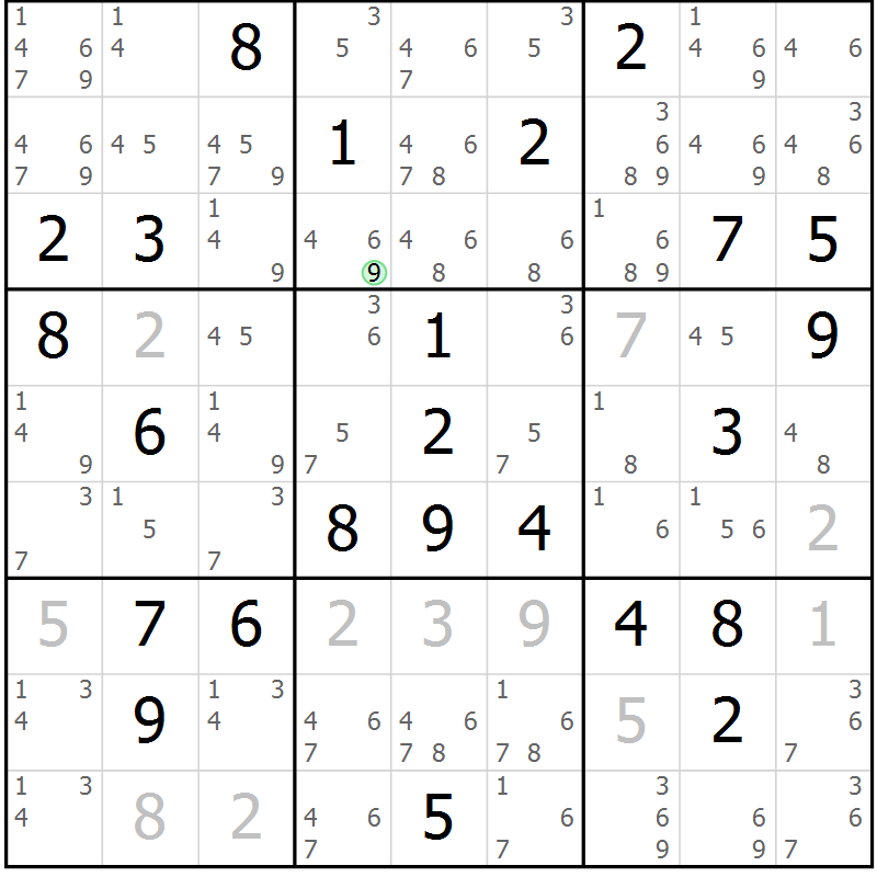 Position des candidats pour la solution de la Gr 48 page 50 du magazine de sudoku SUDOKU EXPERT n° 022