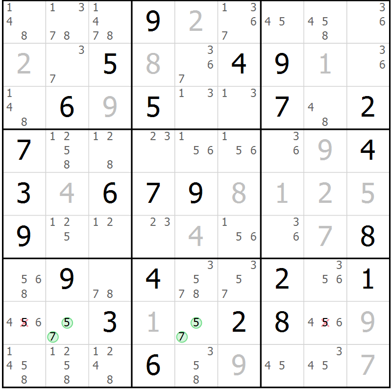Position des candidats pour la solution de la Gr 49 page 51 du magazine de sudoku SUDOKU EXPERT n° 022